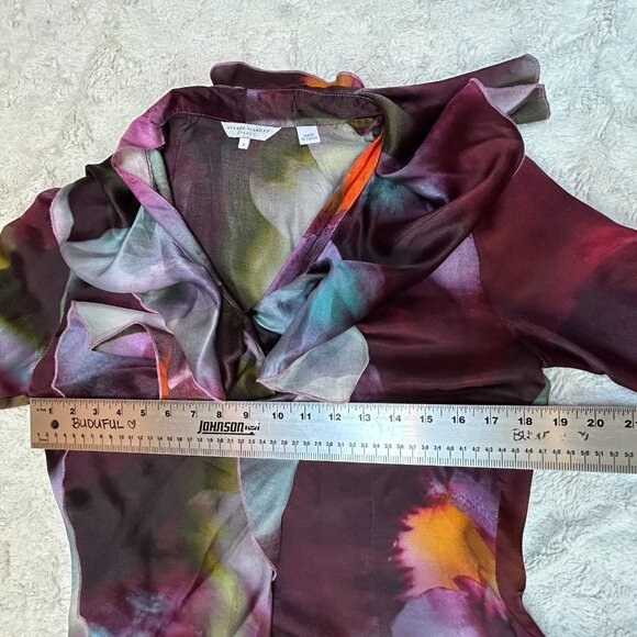 Audrey Talbott Carmel Silk Ruffle Blouse Top Size 6 Burgundy Abstract Print Boho - Picture 6 of 9